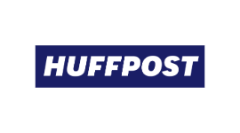 HuffPost logo with bold white letters on a dark blue background. Simple and modern design representing the news outlet.